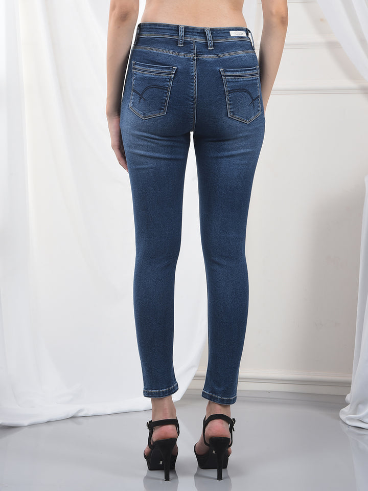 Navy Blue Skinny Jeans-Women Jeans-Crimsoune Club