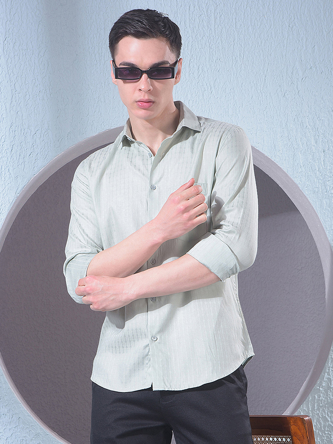 Stylish Green Jacquard Shirt