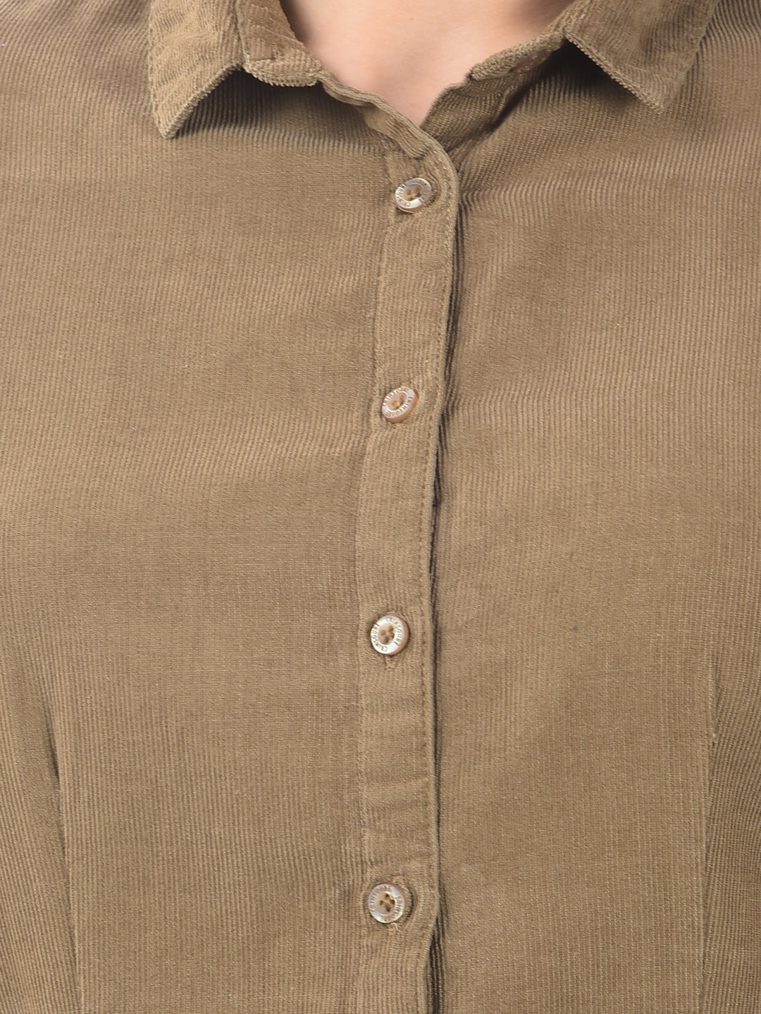 Warm Khaki Textured Twill Slim Fit Shirt