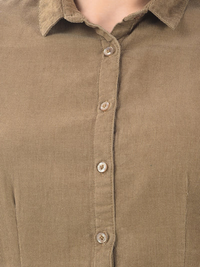 Warm Khaki Textured Twill Slim Fit Shirt
