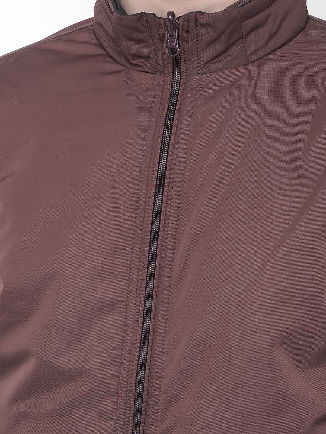 Wine High Neck Reversible Bomber Jacket