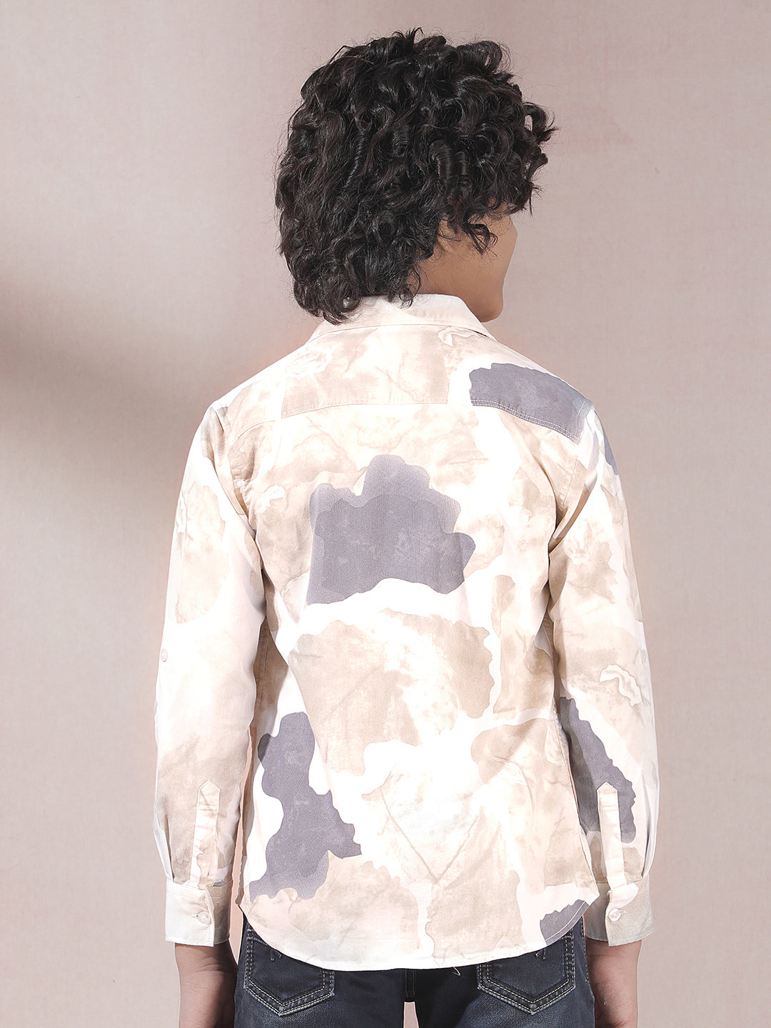 Beige Abstract Print Shirt & T-Shirt Set