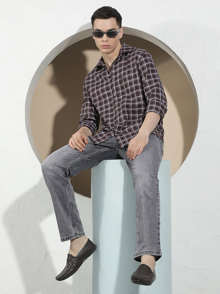 Brown 100% Cotton Checked Shirt