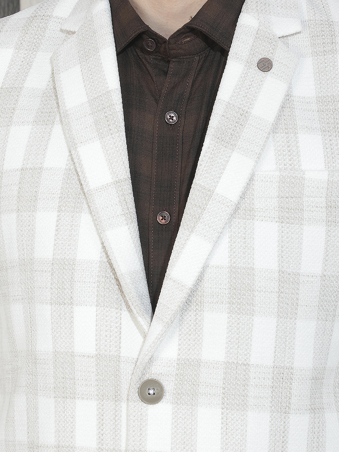 Off White Checked Notched Lapel Blazer