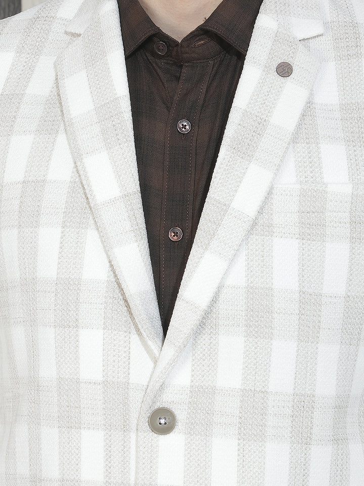 Off White Checked Notched Lapel Blazer