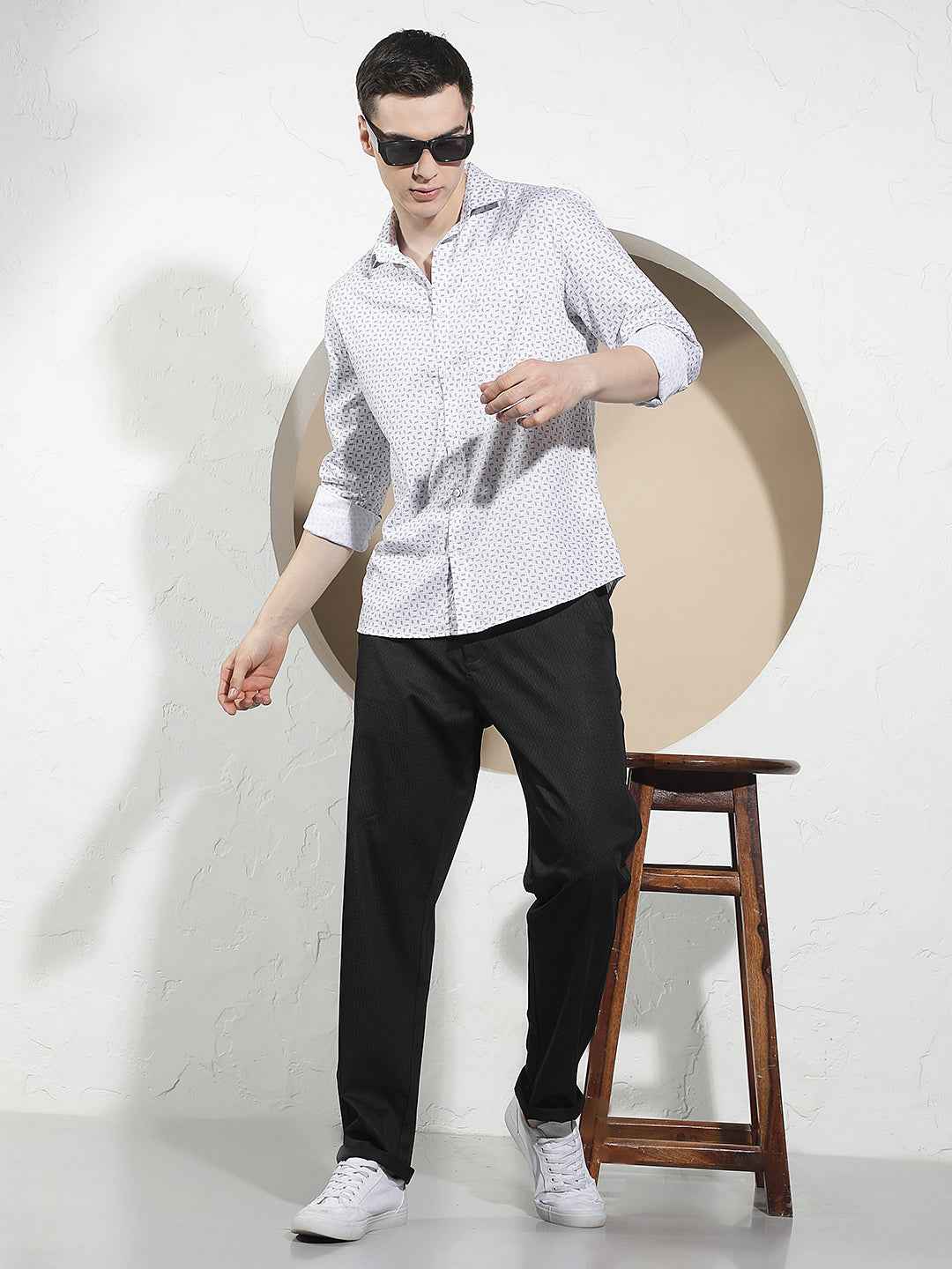 White Geometric Print Shirt
