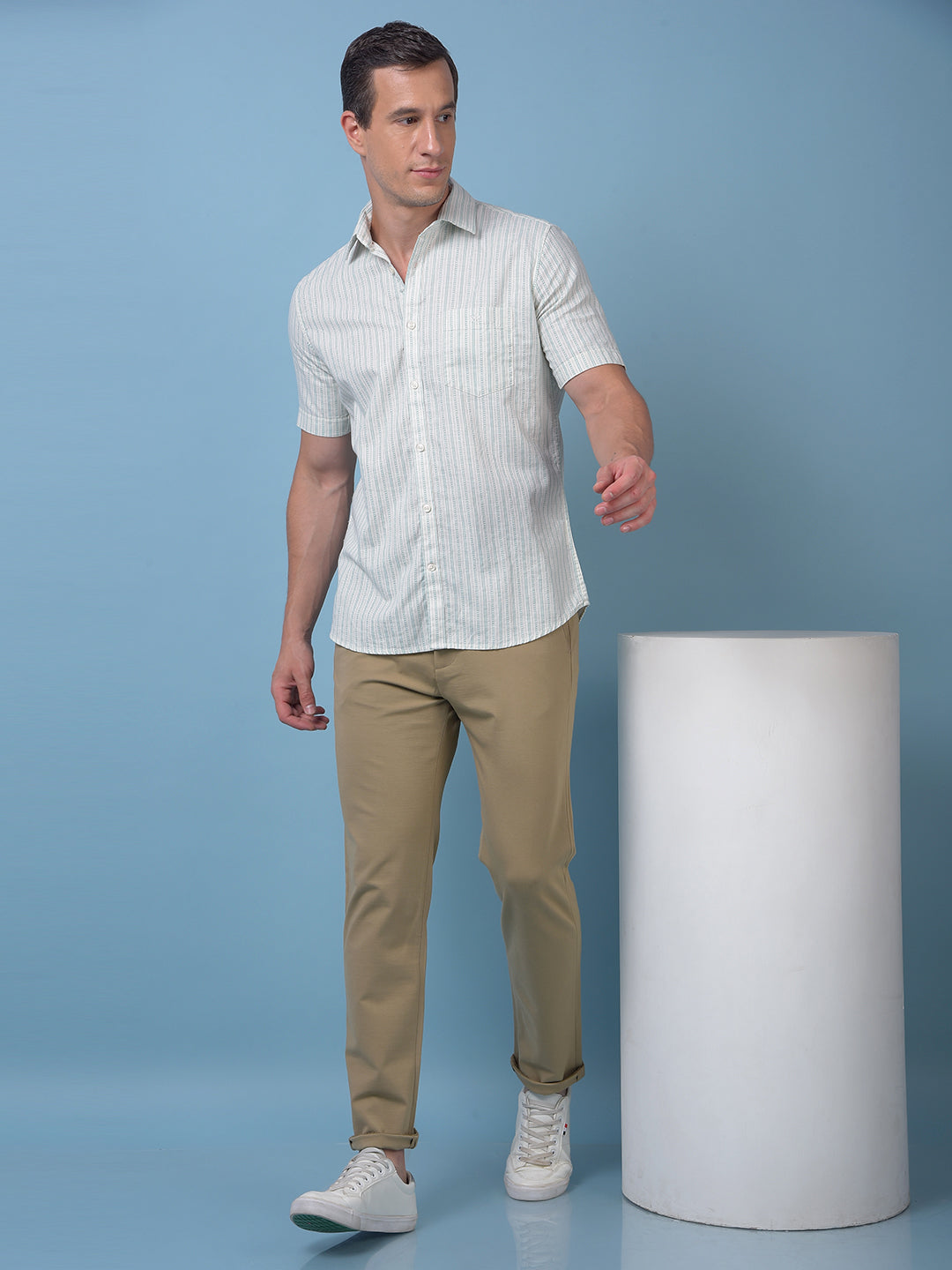 Green Vertical Stripes 100% Cotton Shirt