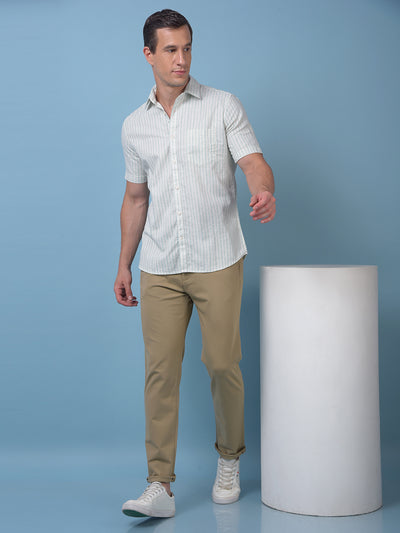 Green Vertical Stripes 100% Cotton Shirt
