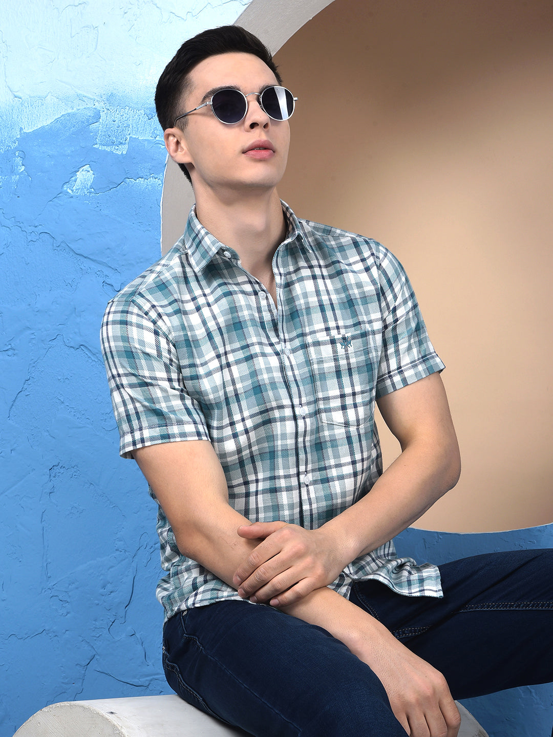 Blue Checked 100% Cotton Shirt