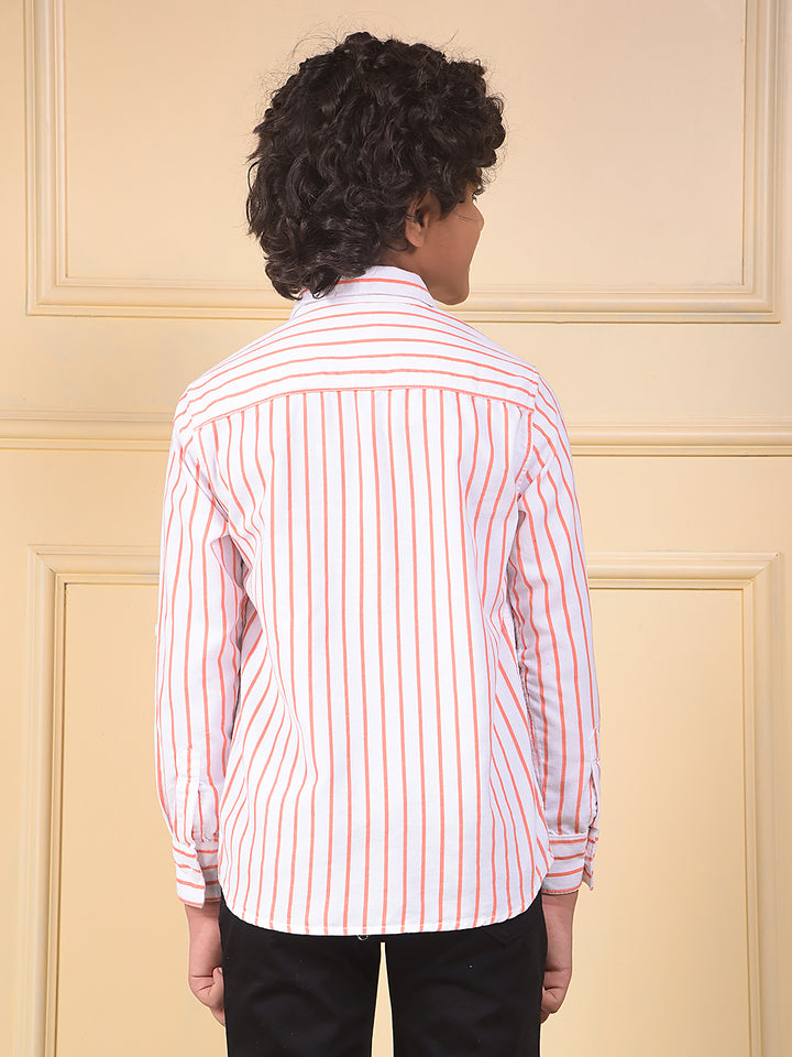 Orange Vertical Stripes 100% Cotton Corduory Shirt