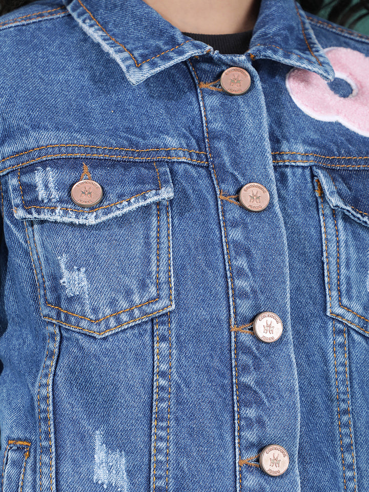 Blue 100% Cotton Cropped Denim Jacket