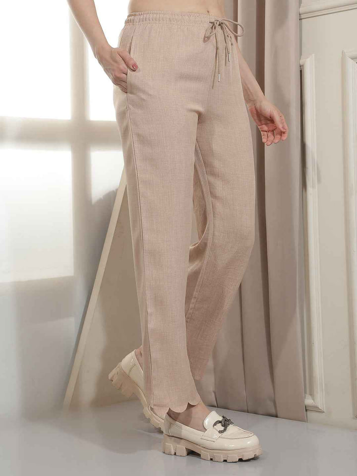 Structured Brown Straight Trousers