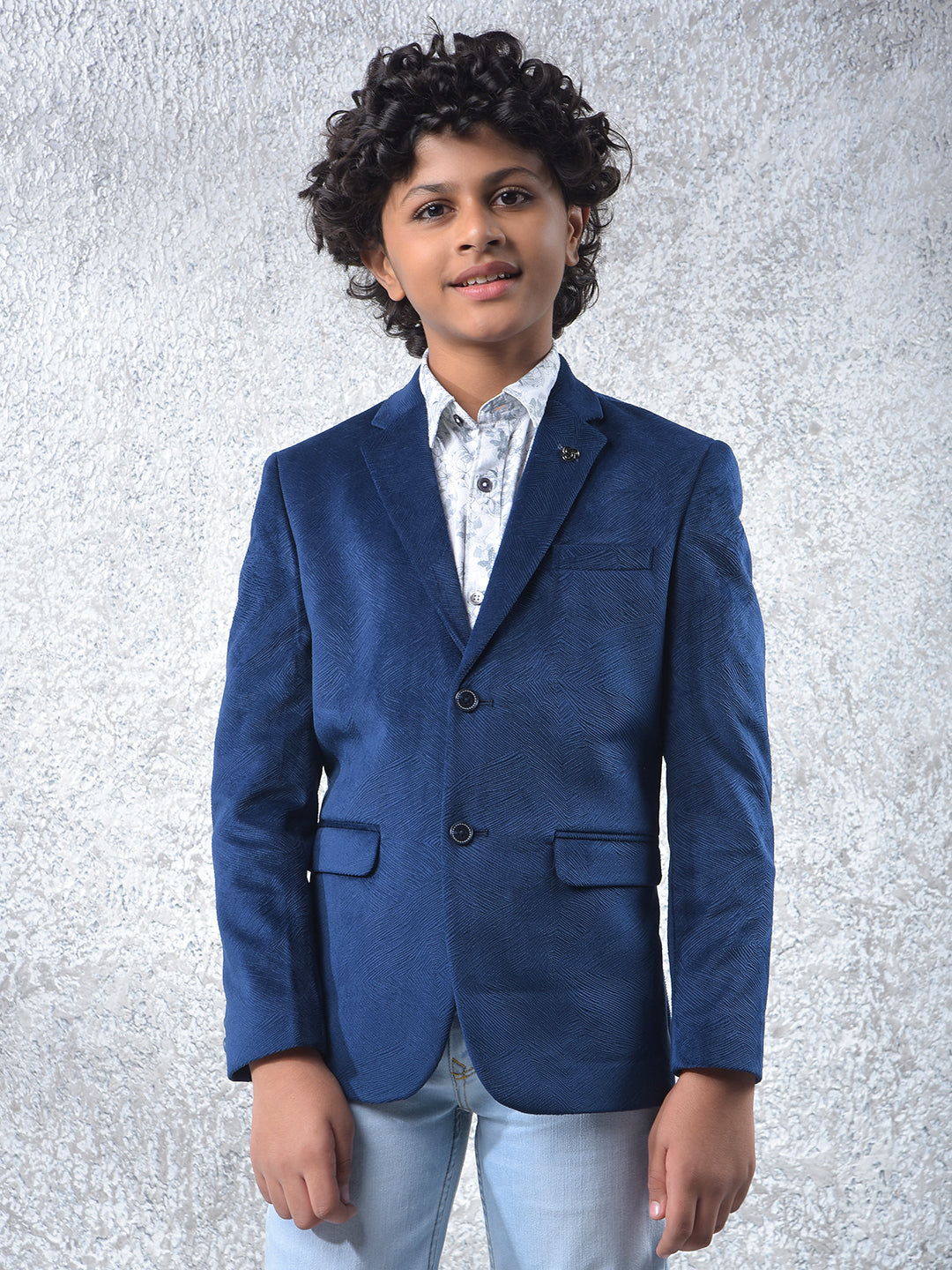 Blue Jacquard Single Breasted Blazer