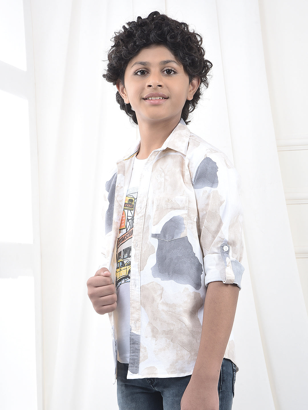 Beige Abstract Print Shirt & T-Shirt Set