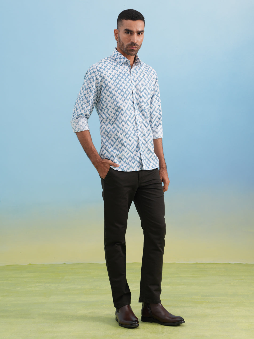 Frosted Blue Printed Shirt