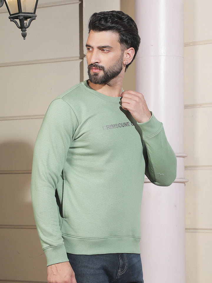 Green Typographic Print Round Neck Sweatshirt