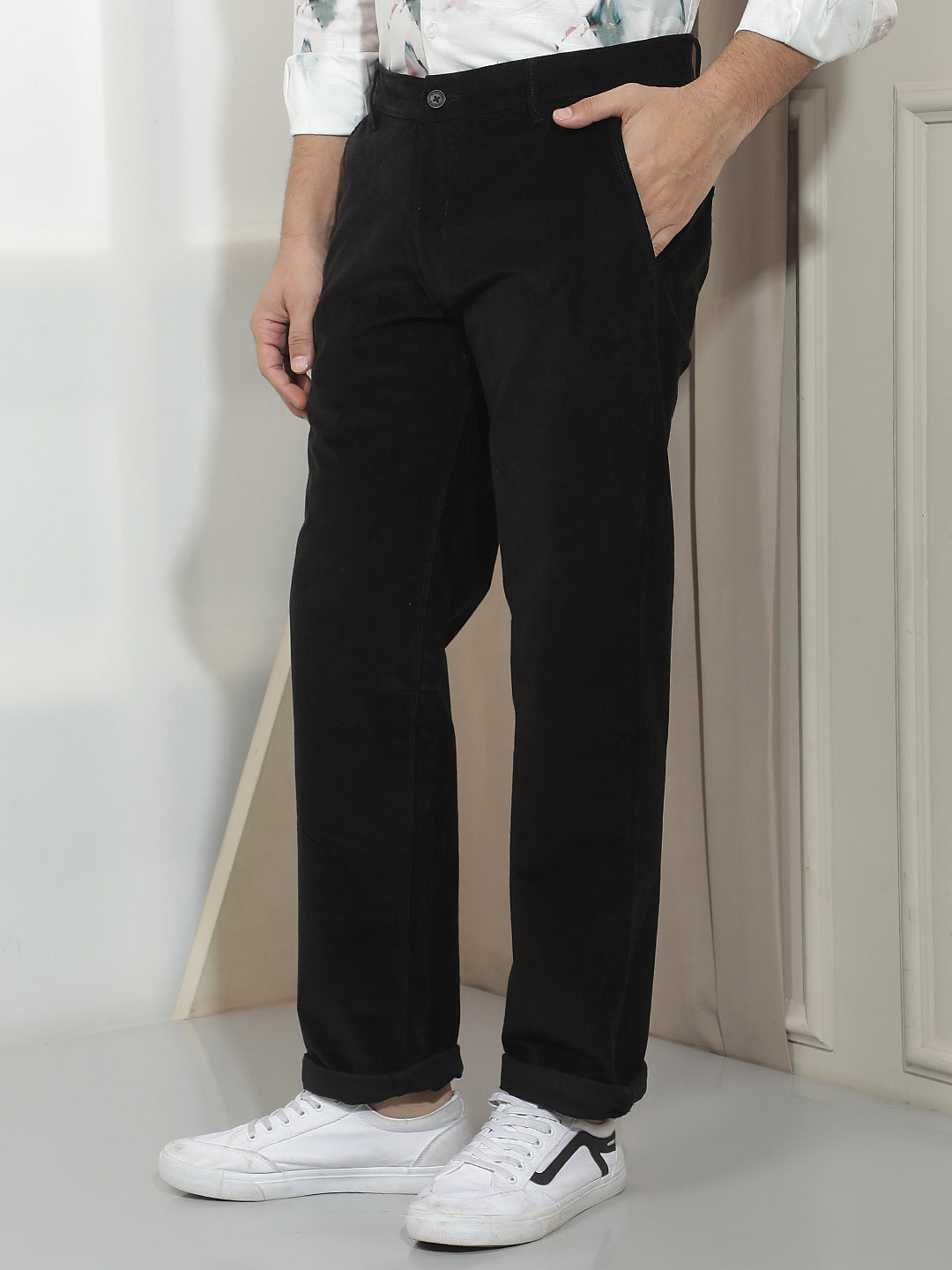 Black Straight Corduroy Trousers
