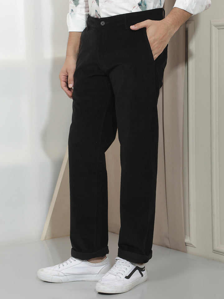 Black Straight Corduroy Trousers