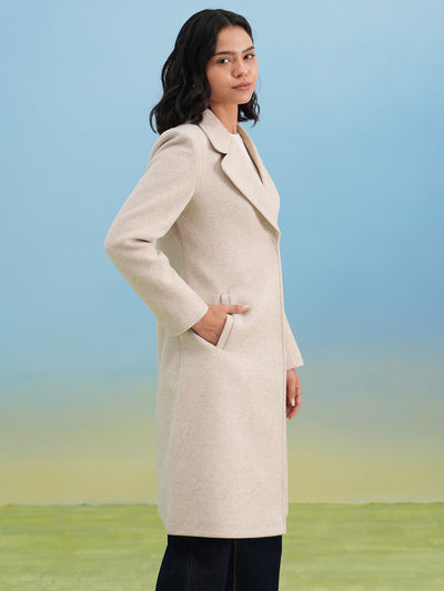 Beige Notched-Lapel Over-Coat