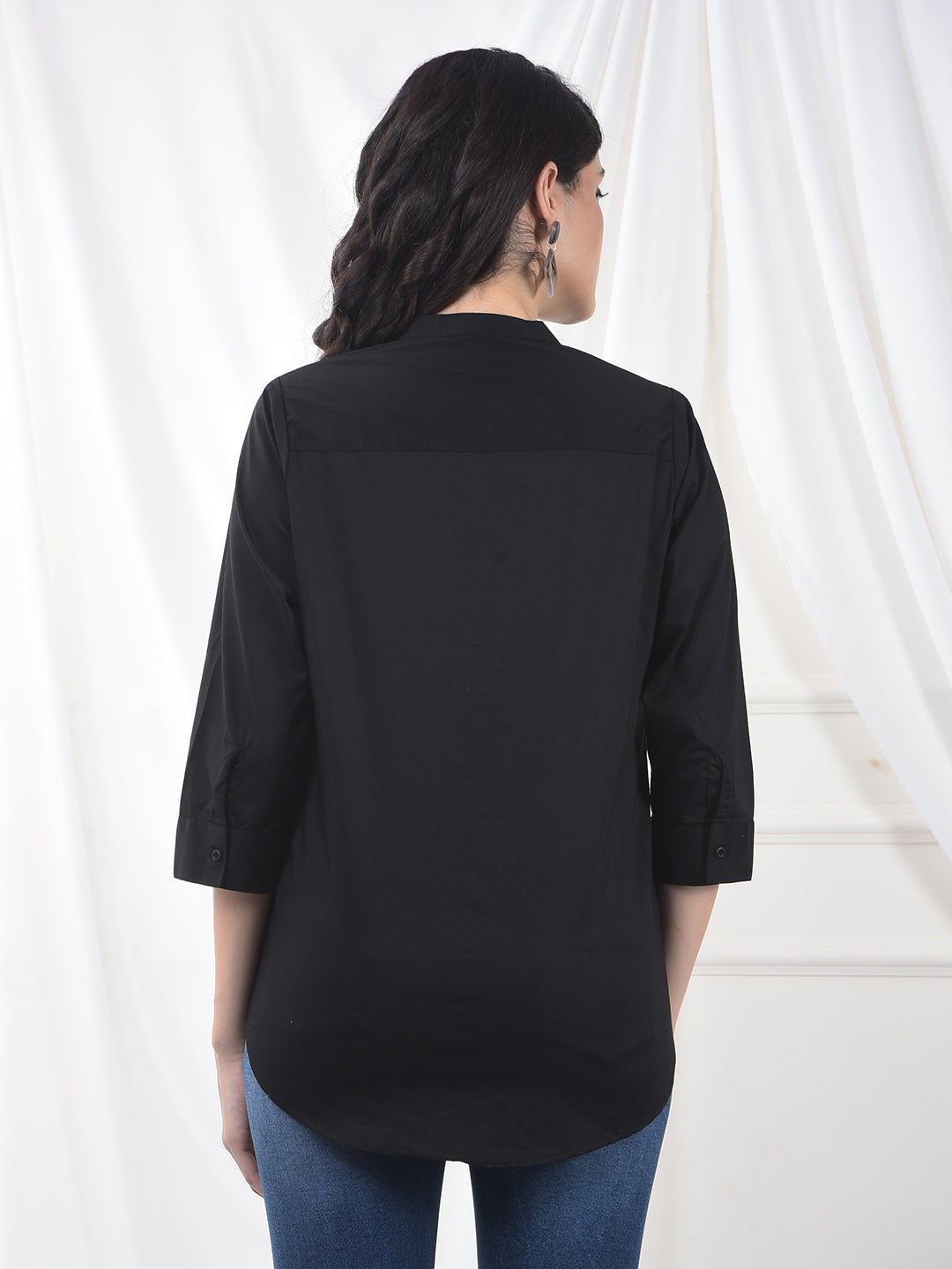 Jet Black Soft-Touch Mandarin Collar Shirt