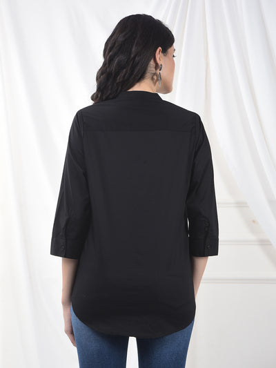 Jet Black Soft-Touch Mandarin Collar Shirt