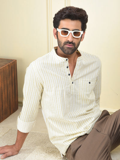 Olive Vertical Stripes Knitted Kurta