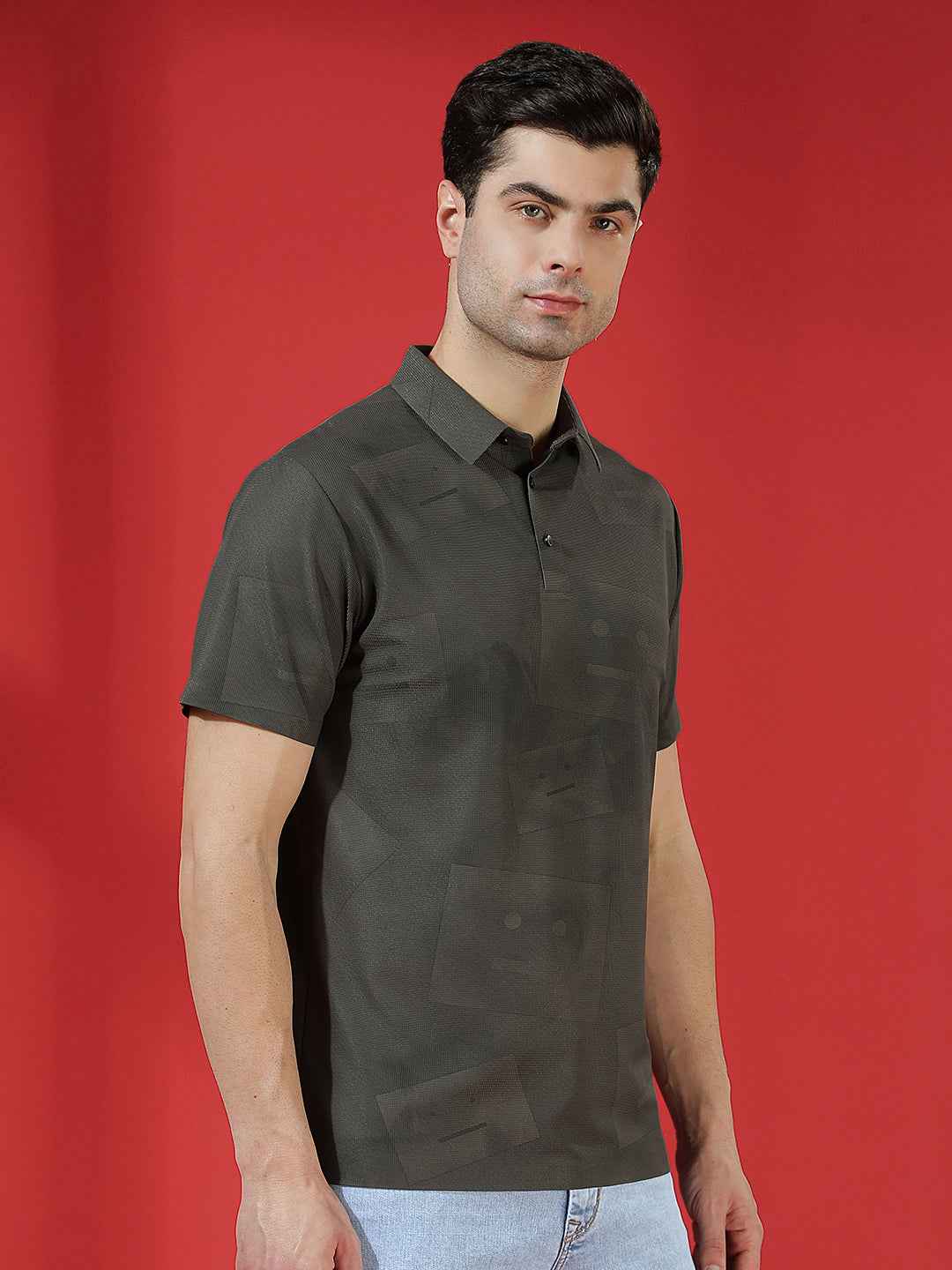 Olive Graphic Print Polo T-Shirt
