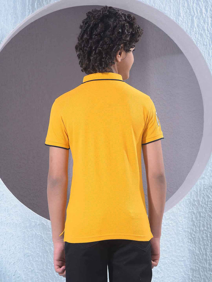 Yellow Typographic Print Polo Neck T-Shirt