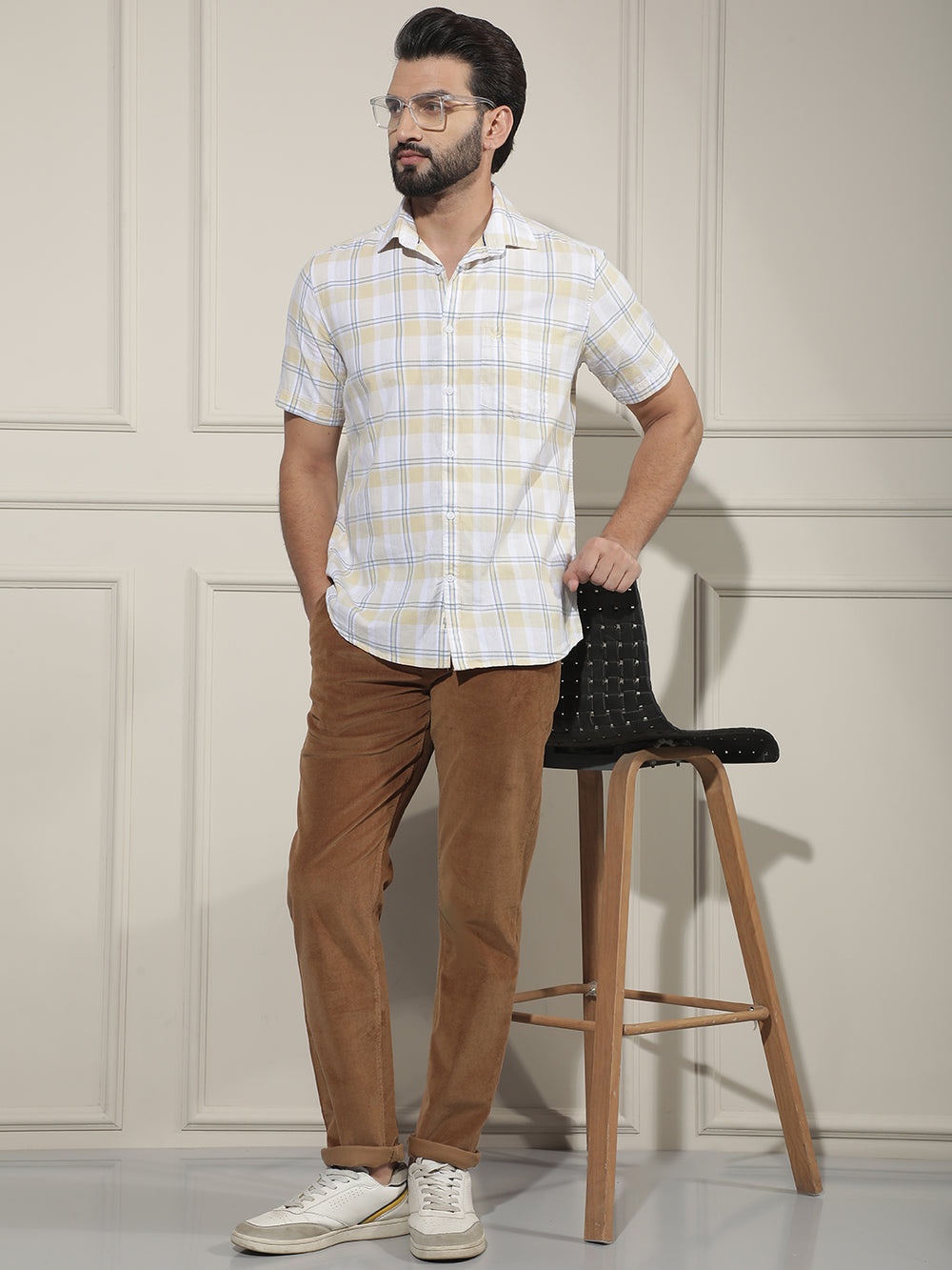Yellow Checked 100% Cotton Shirt