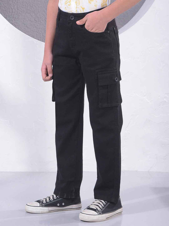 Jet Black Utility Cargo Jeans