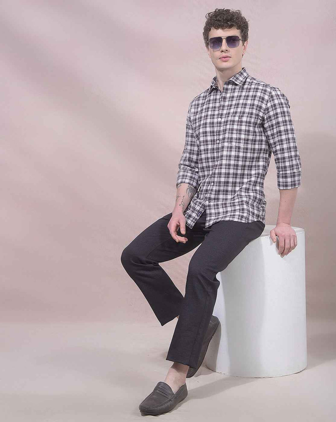 Purple Checked 100% Cotton Shirt