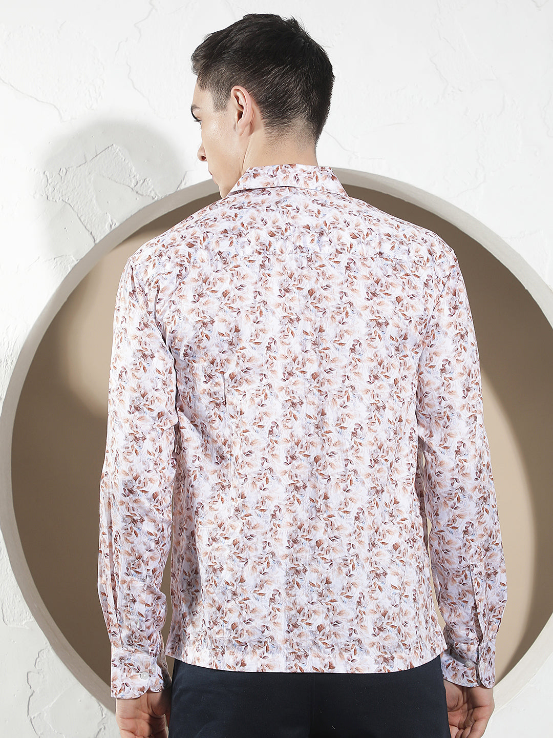 Peach Floral Print Modal Shirt