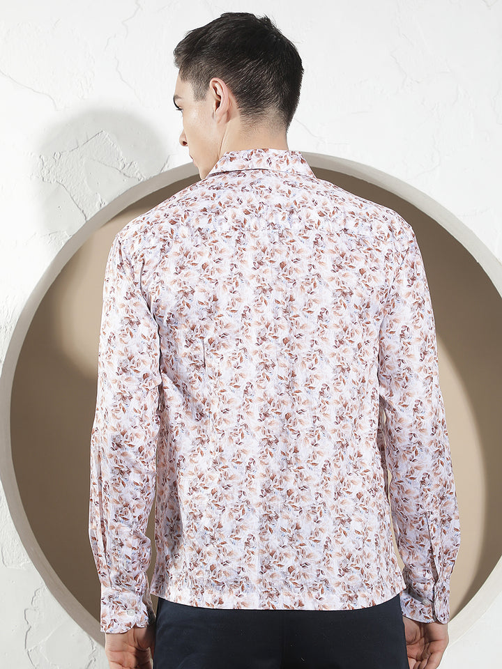 Peach Floral Print Modal Shirt