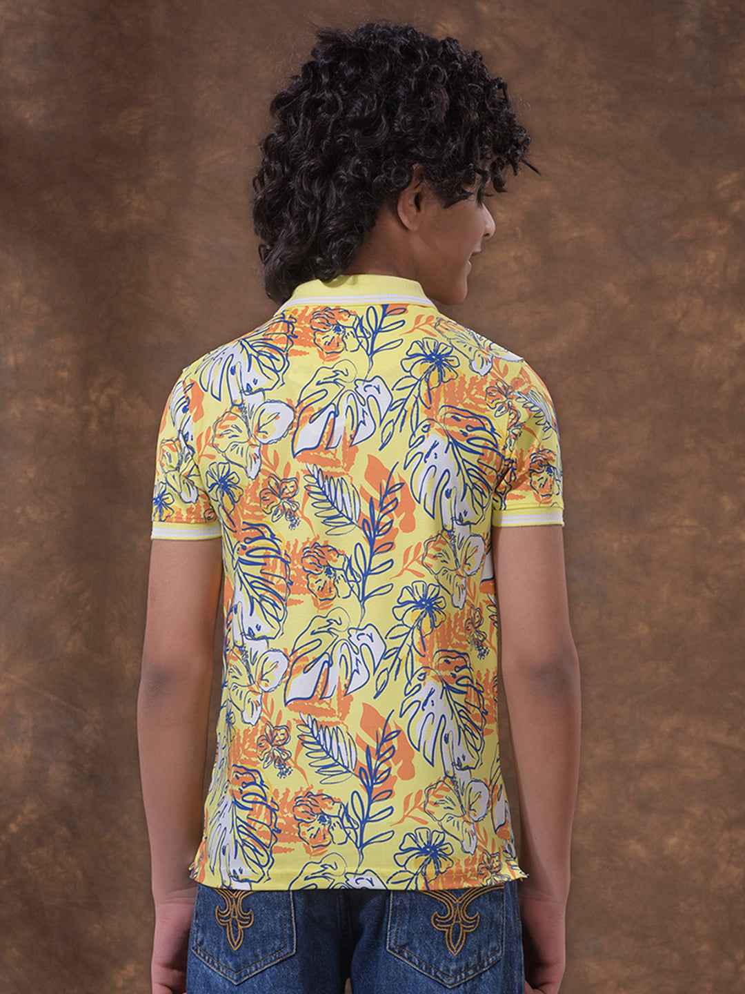 Green Floral Print Polo Neck T-Shirt