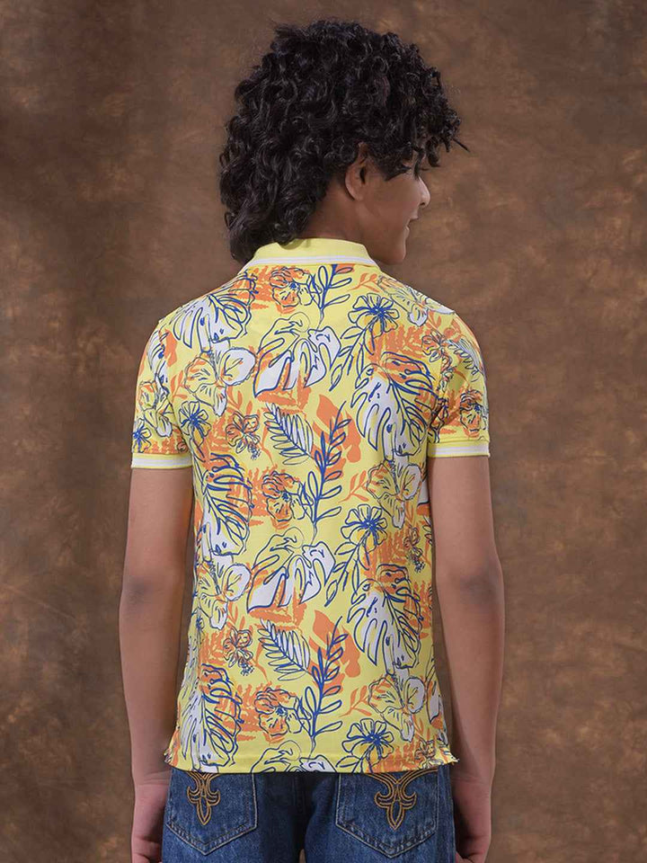 Green Floral Print Polo Neck T-Shirt