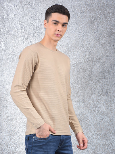 Beige Textured Knit Sweatshirt