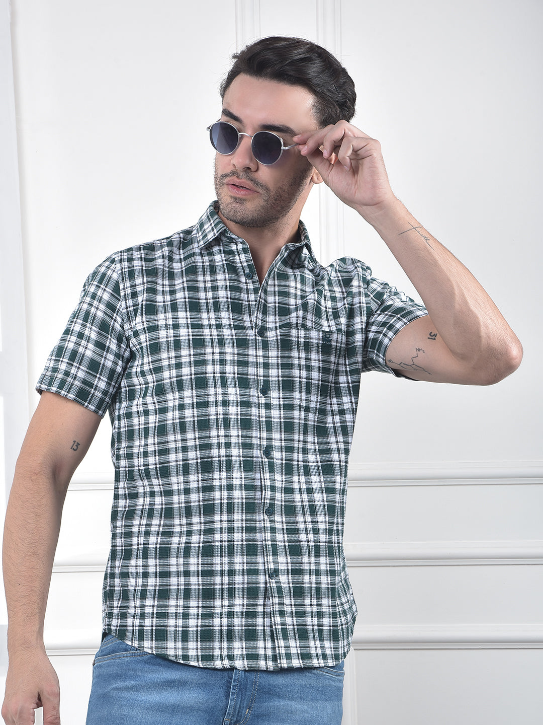 Green Checked 100% Cotton Shirt