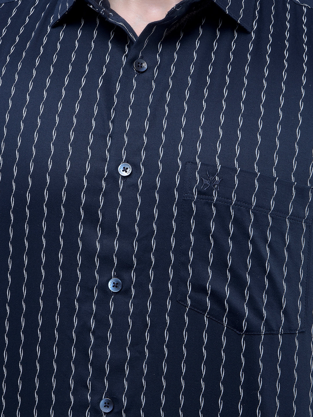 Navy Blue Vertical Stripes Shirt