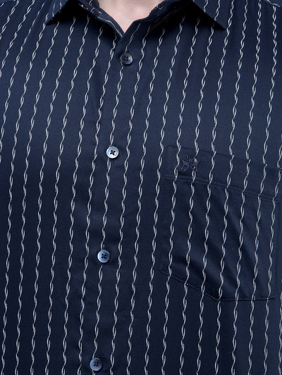 Navy Blue Vertical Stripes Shirt