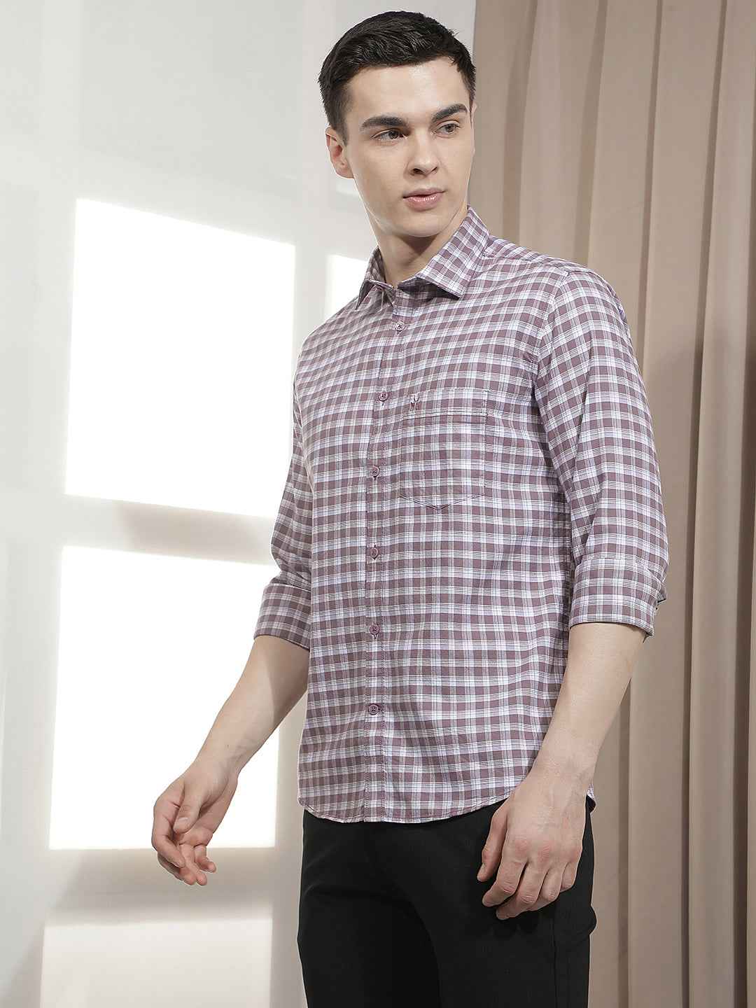 Purple Checked 100% Cotton Shirt