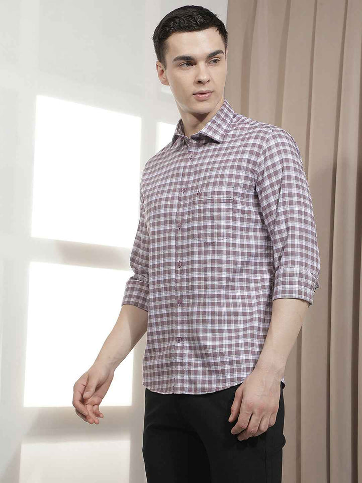 Purple Checked 100% Cotton Shirt