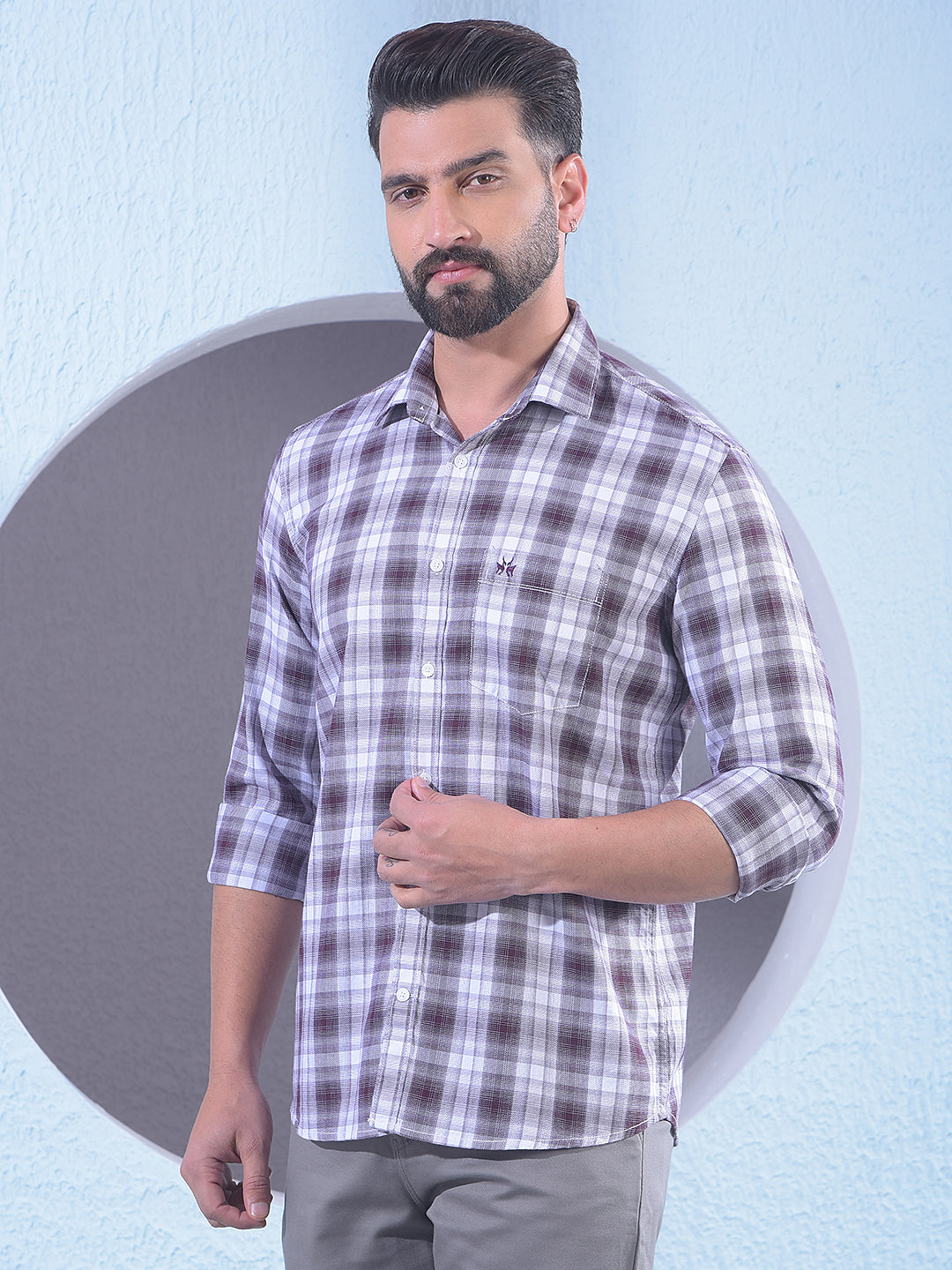 Brown Checked 100% Cotton Shirt