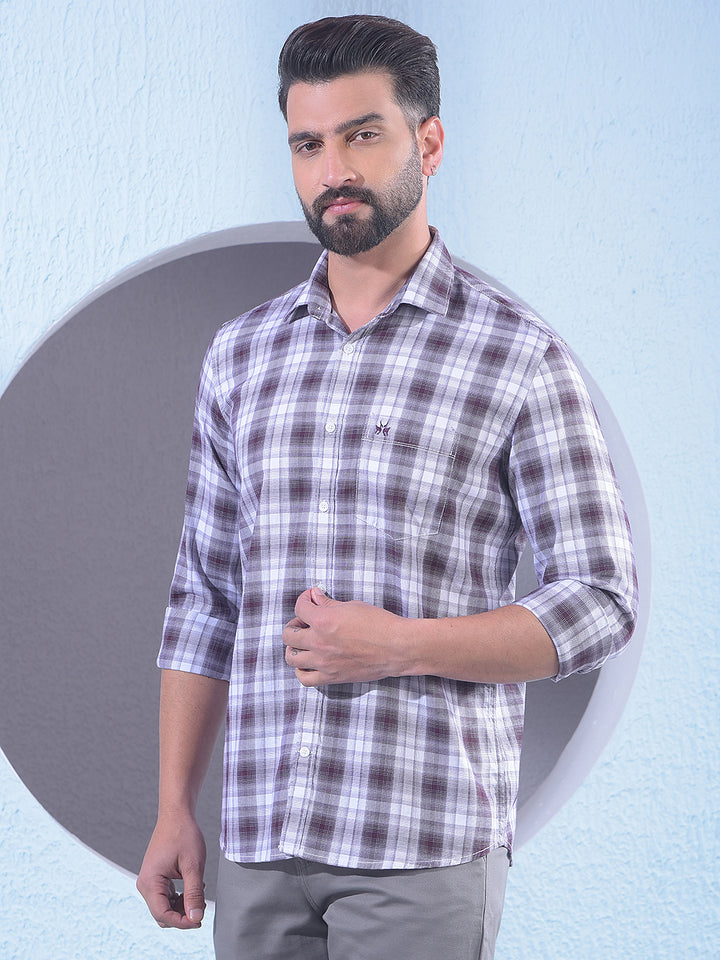 Brown Checked 100% Cotton Shirt