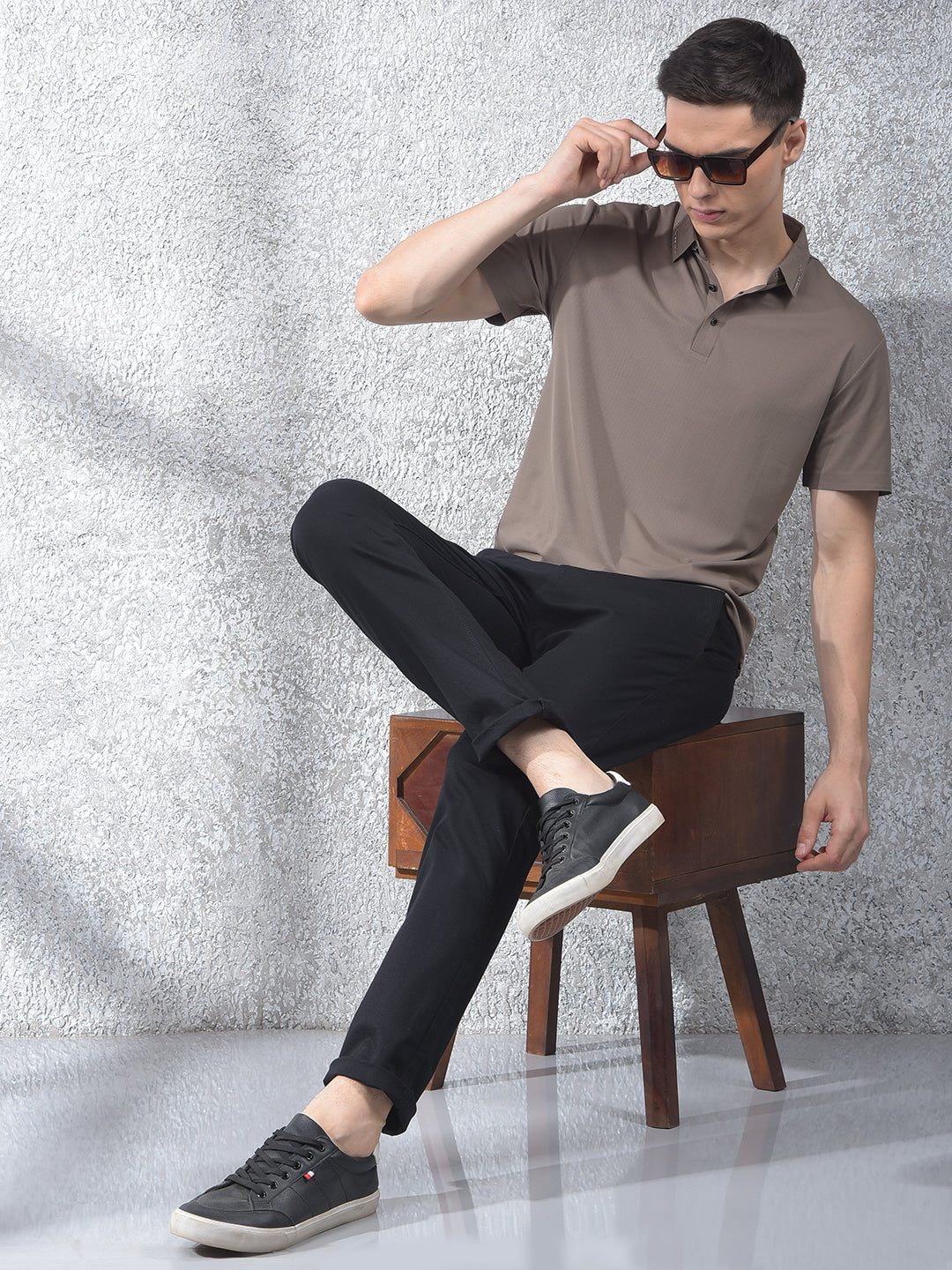 Style Detailing Grey Polo Neck T-Shirt