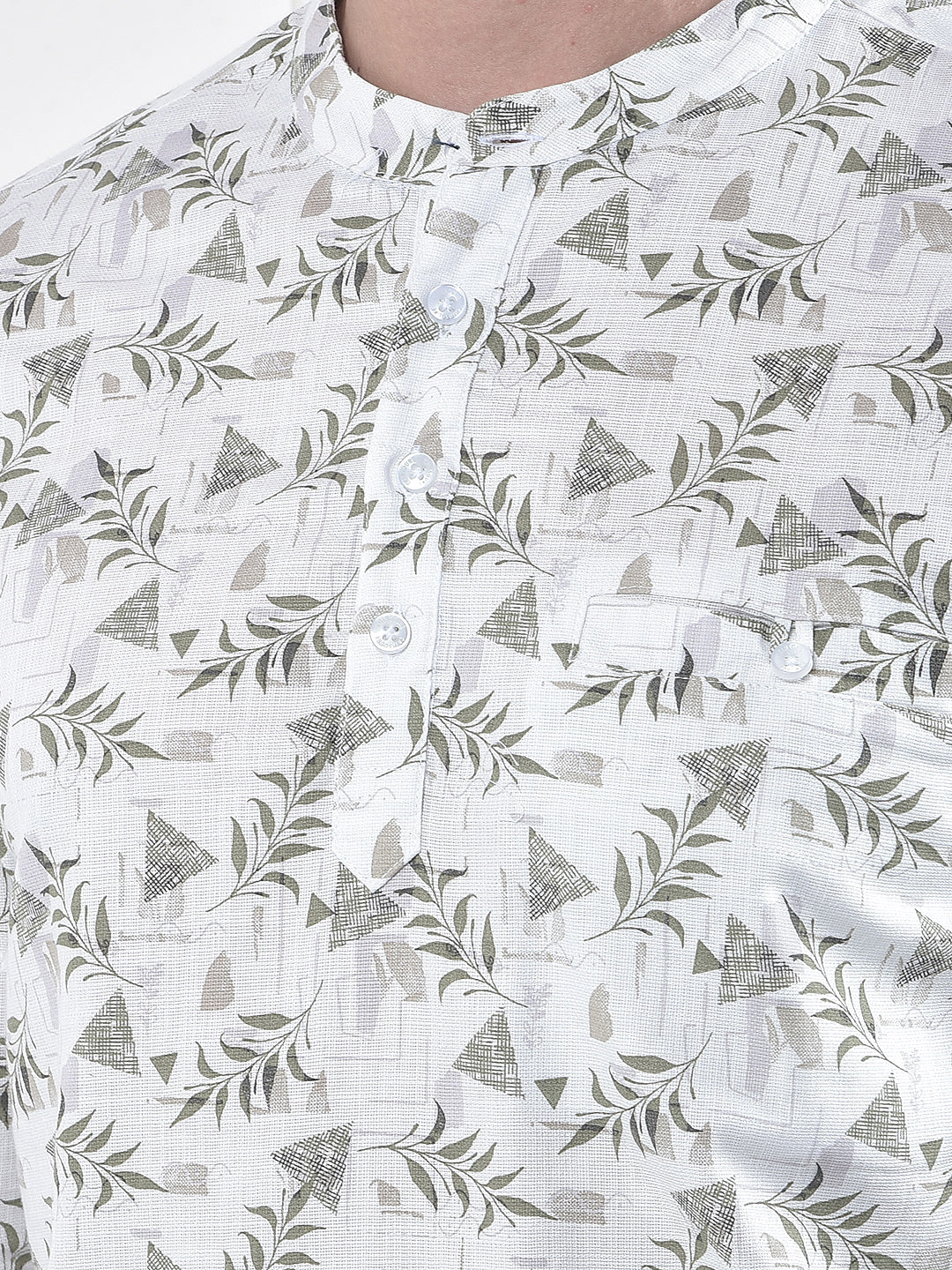 Off White Floral Print Kurta