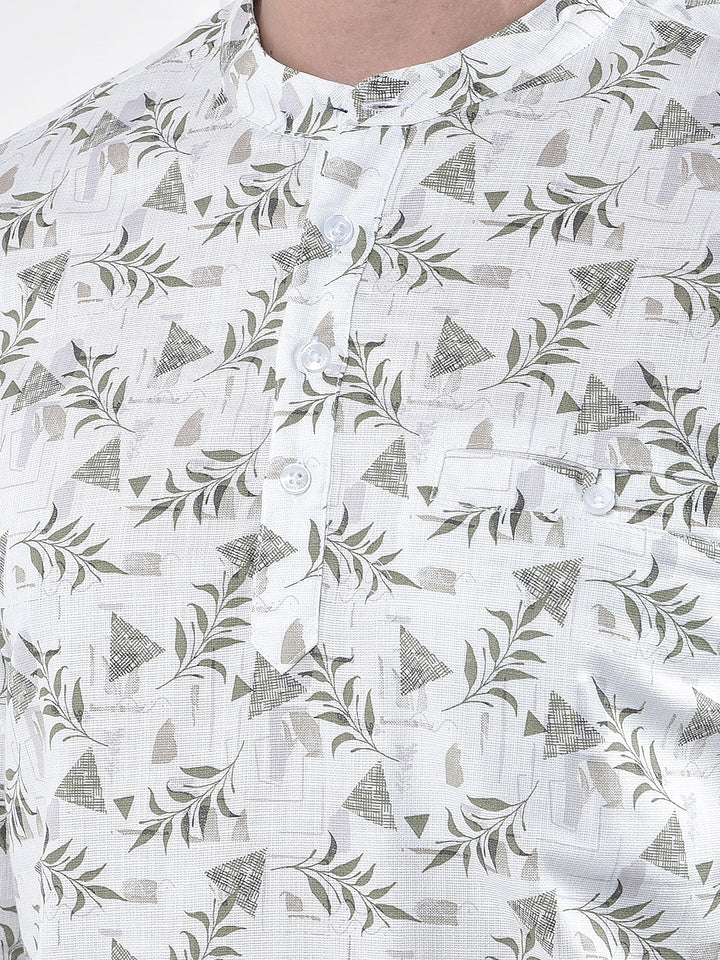 Off White Floral Print Kurta