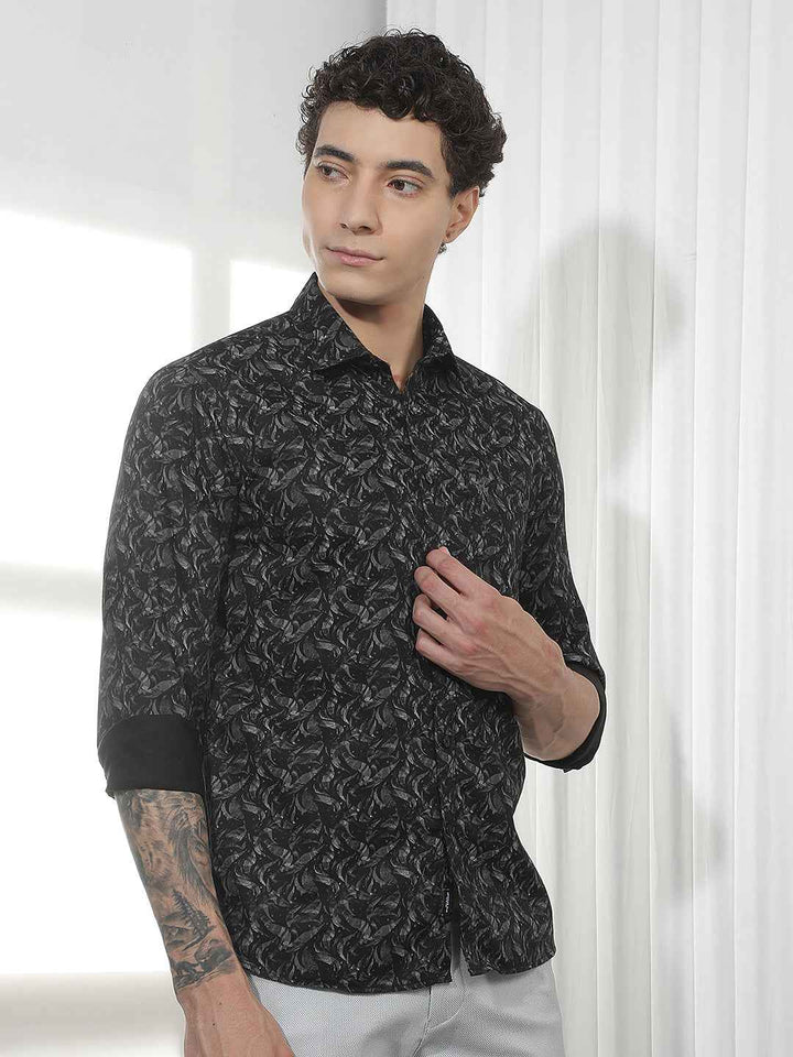 Black Abstract Print 100% Cotton Shirt