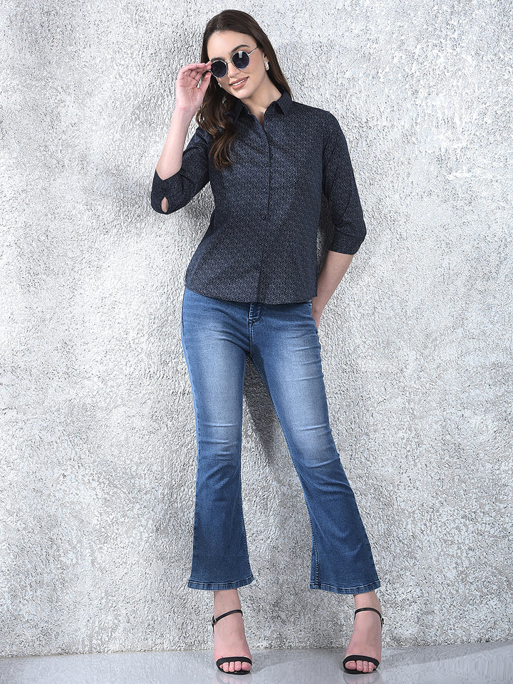 Printed Navy Blue Shirt-Women Shirts-Crimsoune Club