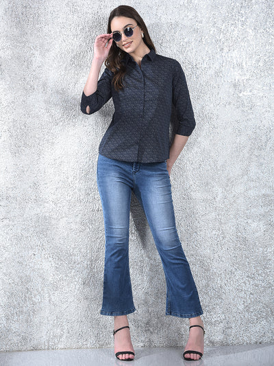 Printed Navy Blue Shirt-Women Shirts-Crimsoune Club