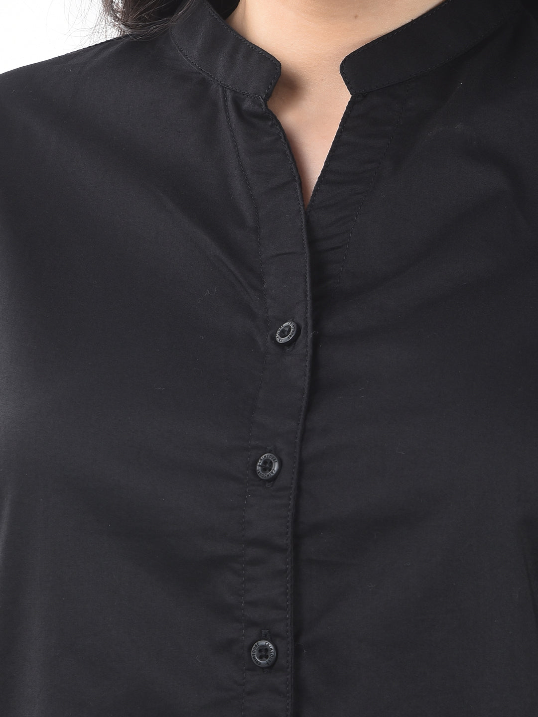 Jet Black Soft-Touch Mandarin Collar Shirt